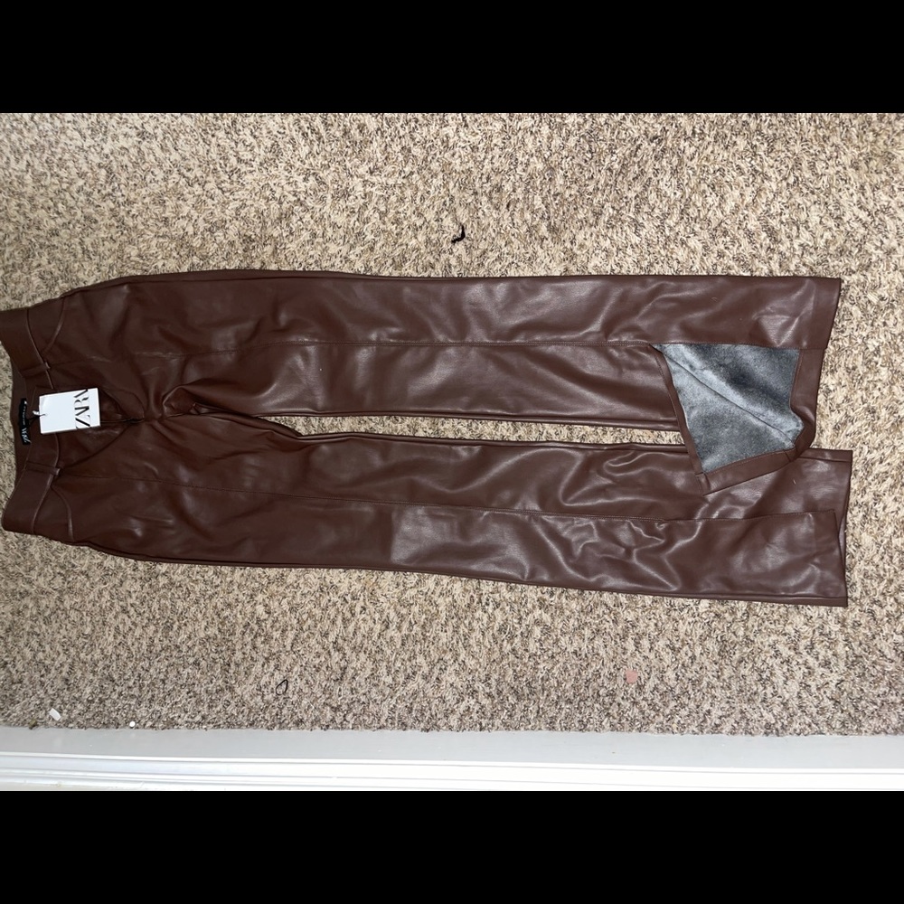 ZARA faux leather pants with a slit